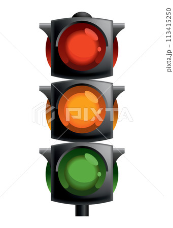 Traffic light with red, yellow and green color. Flat vector illustration isolated on white background 113415250