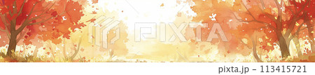 秋の紅葉が美しい森の風景イラスト　AI画像 113415721