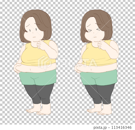 一組超重的女性捏著肚子 113416346