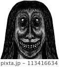 白黒の不気味な目の女性または幽霊 113416634