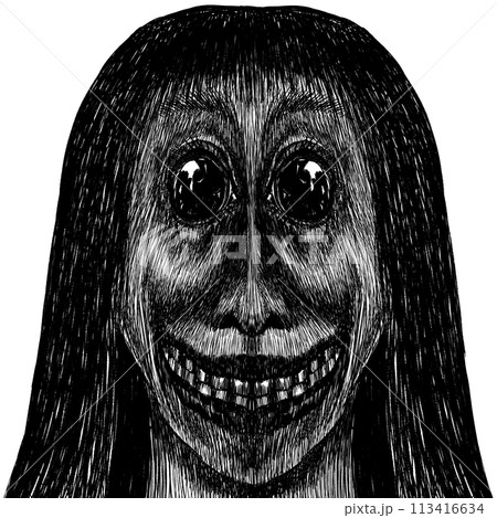 白黒の不気味な目の女性または幽霊 白黒の不気味な目の女性または幽霊 113416634