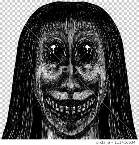 白黒の不気味な目の女性または幽霊 白黒の不気味な目の女性または幽霊 113416634