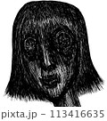 白黒の不気味なおかっぱの女性 113416635