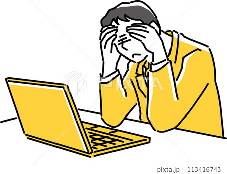 ノートパソコンの前で頭を抱えているビジネスマン 113416743