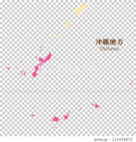 沖縄地方、沖縄県全体の地図、離島と奄美諸島を含む、シンプルでかわいい 113416872