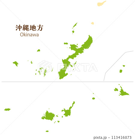 沖縄地方、沖縄県全体の地図、離島を含む、シンプルでかわいい 113416873