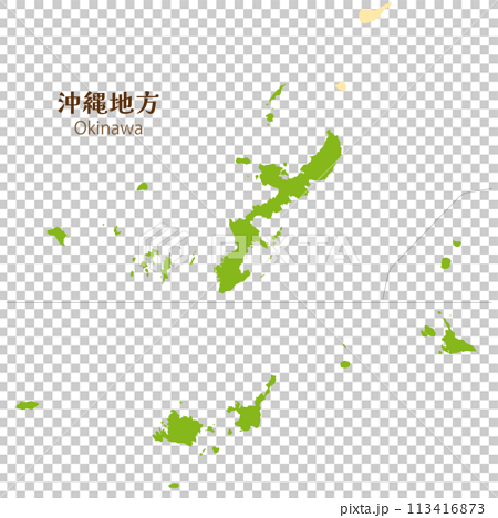 沖縄地方、沖縄県全体の地図、離島を含む、シンプルでかわいい 113416873