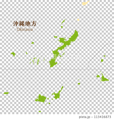 簡單可愛的沖繩地區和整個縣（包括偏遠島嶼）的地圖。 113416873
