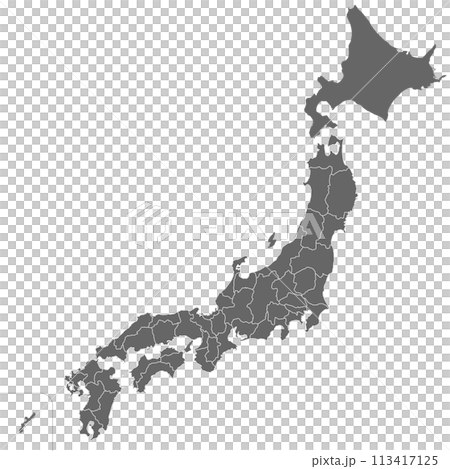 簡單的日本地圖省略了日本 47 個縣和島嶼，單色 113417125