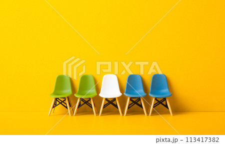 whIte chair standing out from the crowd. Business concept. 113417382