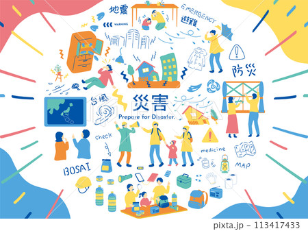 自然災害に備える人達 自然災害に備える人達 113417433