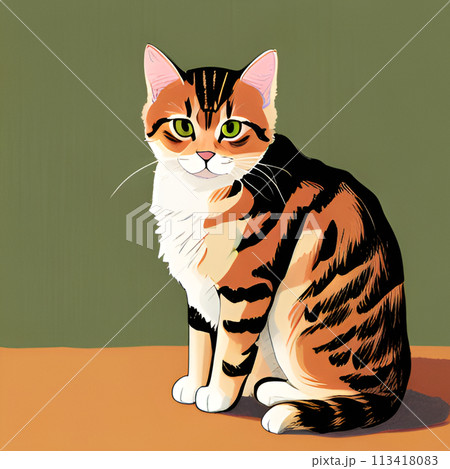 お座りしている猫 113418083