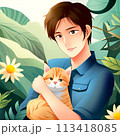 男性と猫のイラスト 113418085