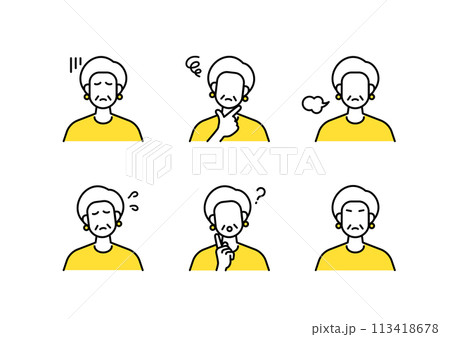 ネガティブなシニアの女性アイコンセット ネガティブなシニアの女性アイコンセット 113418678