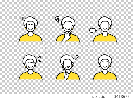 ネガティブなシニアの女性アイコンセット ネガティブなシニアの女性アイコンセット 113418678