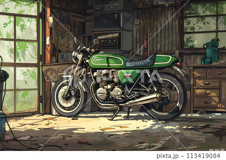 1970年代のオートバイのある風景-1 113419084