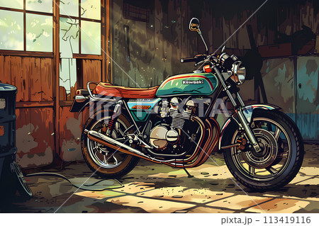 1970年代のオートバイのある風景-1 113419116