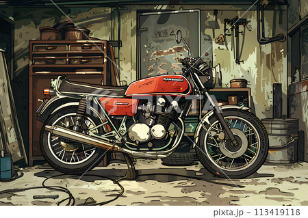 1970年代のオートバイのある風景-1 113419118