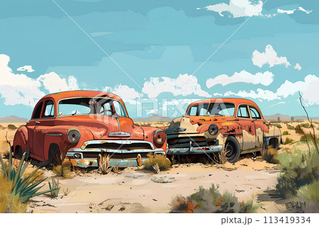 朽ちていく旧車の風景 113419334