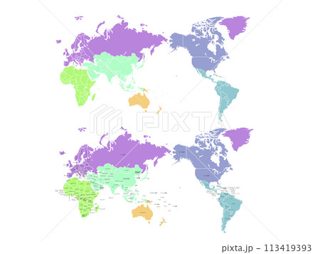 世界地図＿地域色分け国名入り01 113419393
