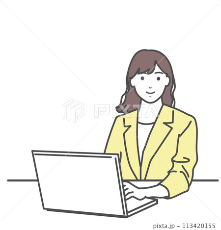 パソコンを使う笑顔のスーツ姿の女性のイラスト ベクター素材 白バック、白背景、背景なし、透明 パソコンを使う笑顔のスーツ姿の女性のイラスト ベクター素材 白バック、白背景、背景なし、透明 113420155