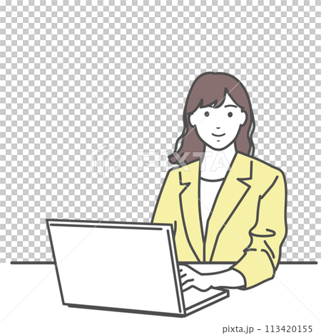 パソコンを使う笑顔のスーツ姿の女性のイラスト ベクター素材 白バック、白背景、背景なし、透明 パソコンを使う笑顔のスーツ姿の女性のイラスト ベクター素材 白バック、白背景、背景なし、透明 113420155