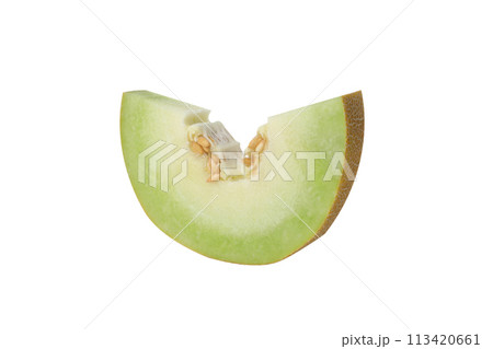 PNG,A slice of fresh melon, isolated on white background 113420661