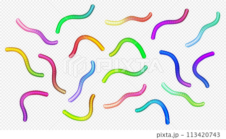 Gummy worms multicolor 3d realistic vector illustration Gummy worms multicolor 3d realistic vector illustration 113420743