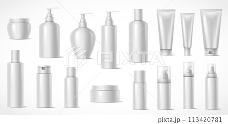 Blank cosmetics products containers illustration set Blank cosmetics products containers illustration set 113420781