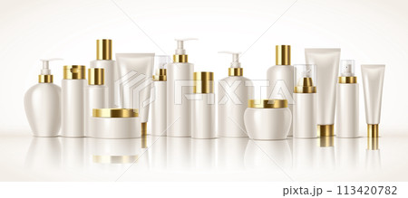 Cosmetics products containers with golden caps illustration 113420782