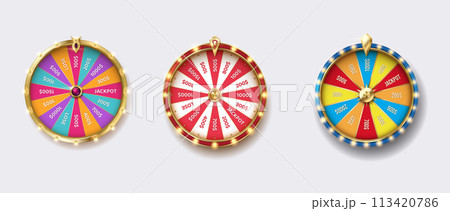 Fortune wheels colorful realistic vector illustration set 113420786