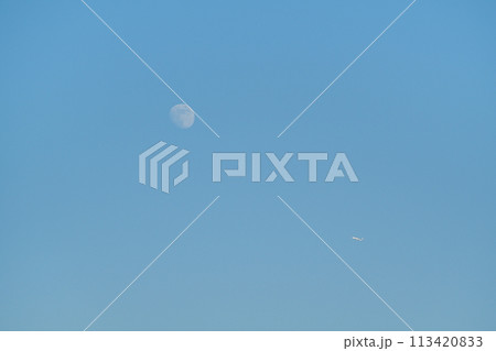 真昼の月に飛行機 113420833