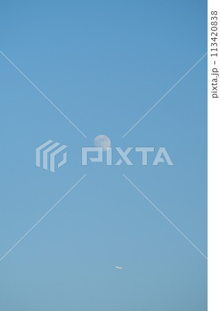 真昼の月に飛行機 113420838