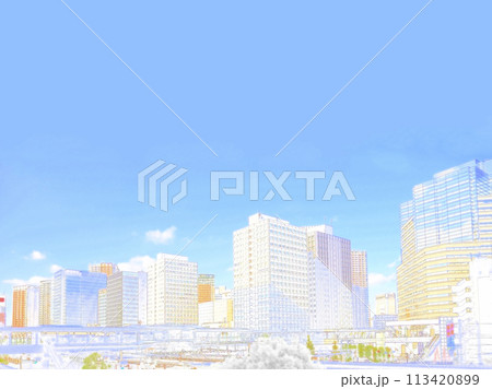 大崎駅前風景。ビル群。イラスト風の写真。	 113420899