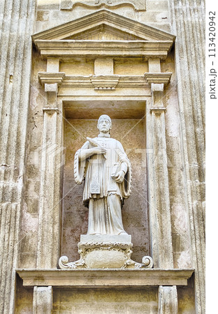 Detail on the facade of Sant'Agata Cathedral, Gallipoli, Italy 113420942