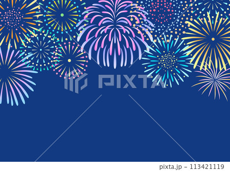 打ち上げ花火　背景イラスト　横 113421119