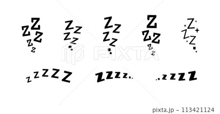Zzz bed sleep snore icons snooze nap Z sound . Sleepy yawn or insomnia sleeper alarm clock Zzz line icons of goodnight deep sleep, bored or tired 113421124
