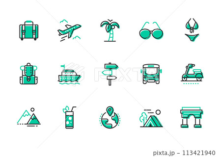 Travel and leisure - set of line design style icons Travel and leisure - set of line design style icons 113421940
