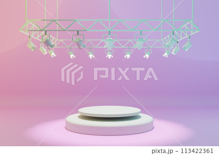 Creative podium with decorative metal stage spot lights. 3d render Creative podium with decorative metal stage spot lights. 3d render 113422361