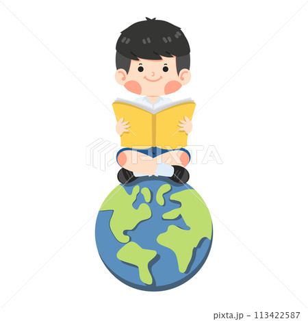 kid sit book earth cartoon kid sit book earth cartoon 113422587
