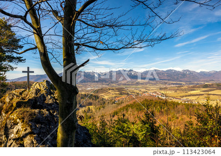 Spring landscape with a view of the mountain. Spring landscape with a view of the mountain. 113423064