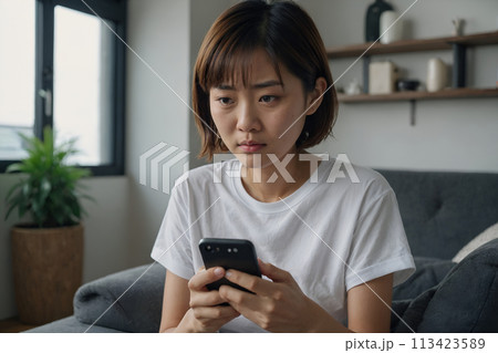 スマホを乗っ取られた女性 AI生成画像 スマホを乗っ取られた女性 AI生成画像 113423589