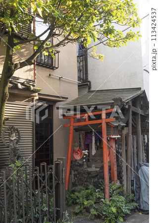 民家の横で祀られている鳥居のある小さな社・荒川区・南千住 民家の横で祀られている鳥居のある小さな社・荒川区・南千住 113424537