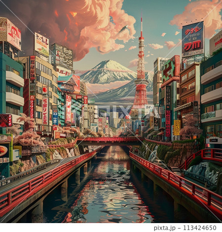 街中から見える景色のイラスト素材 [113424650] - PIXTA
