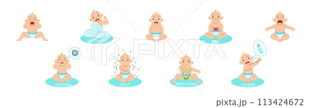Newborn Baby and Infant Kid Emotion Expression Vector Set 113424672