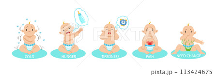 Newborn Baby and Infant Kid Emotion Expression Vector Set 113424675