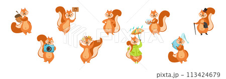 Funny Squirrel Animal with Bushy Tail Engaged in Different Activity Vector Set Funny Squirrel Animal with Bushy Tail Engaged in Different Activity Vector Set 113424679