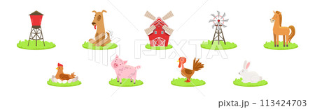 Farm Livestock and Domestic Yard Animal Vector Set 113424703