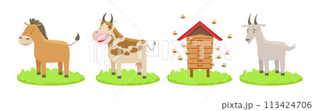 Farm Livestock and Domestic Yard Animal Vector Set 113424706