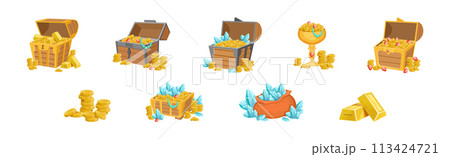 Pirate Treasure and Riches with Gem and Gold Vector Set 113424721